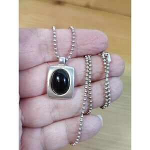 Silver Black Onyx Stone Sterling 925 Pendant 20" Chain Necklace Italy 10g